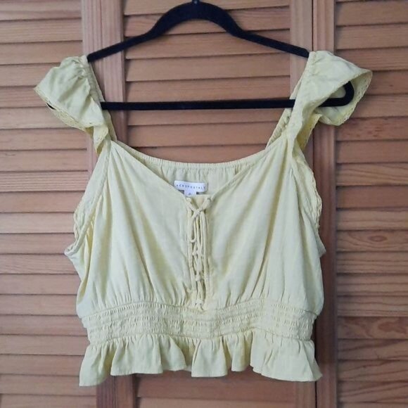 Aeropostale Yellow Elastic  Waistband Lace Trim Faux Corset Crop Top Size XL - Picture 1 of 8